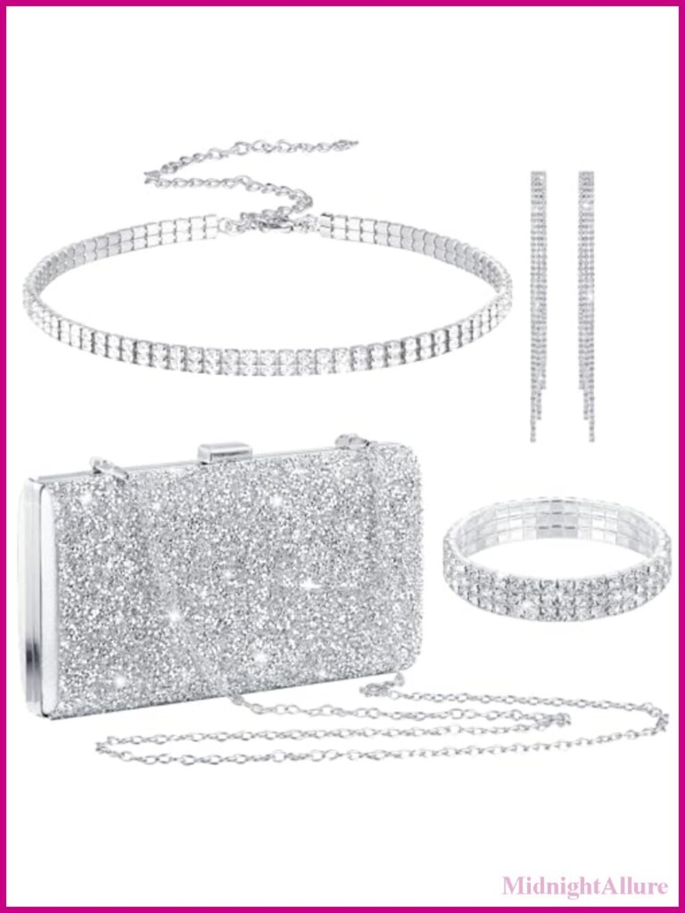 Rhinestone Clutch Purse Jewelry Set Necklace Earrings Bangle Wedding Party